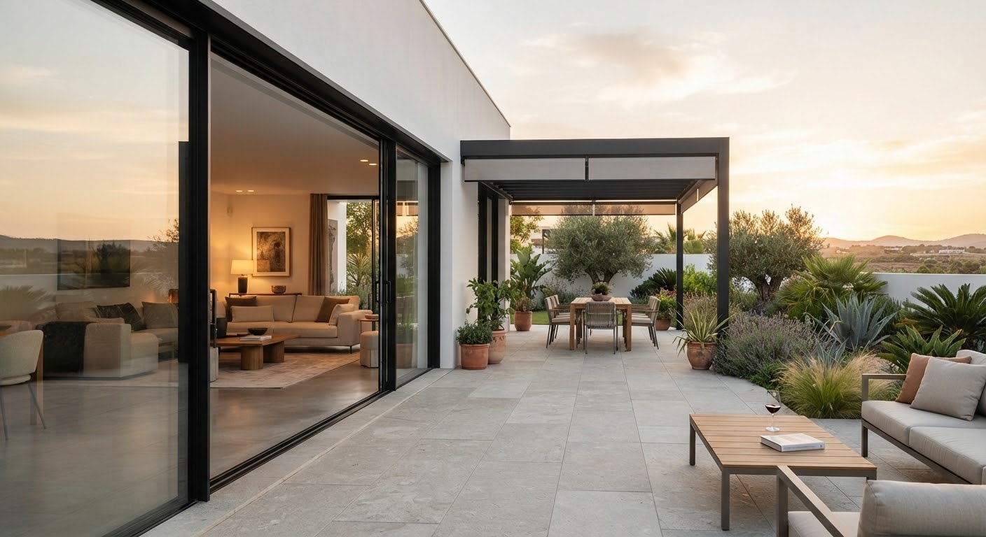 Terraza moderna con cerramiento de aluminio y cristal en vivienda